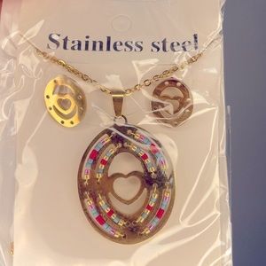 Beaded Stainless Steel Necklace & Earring Set